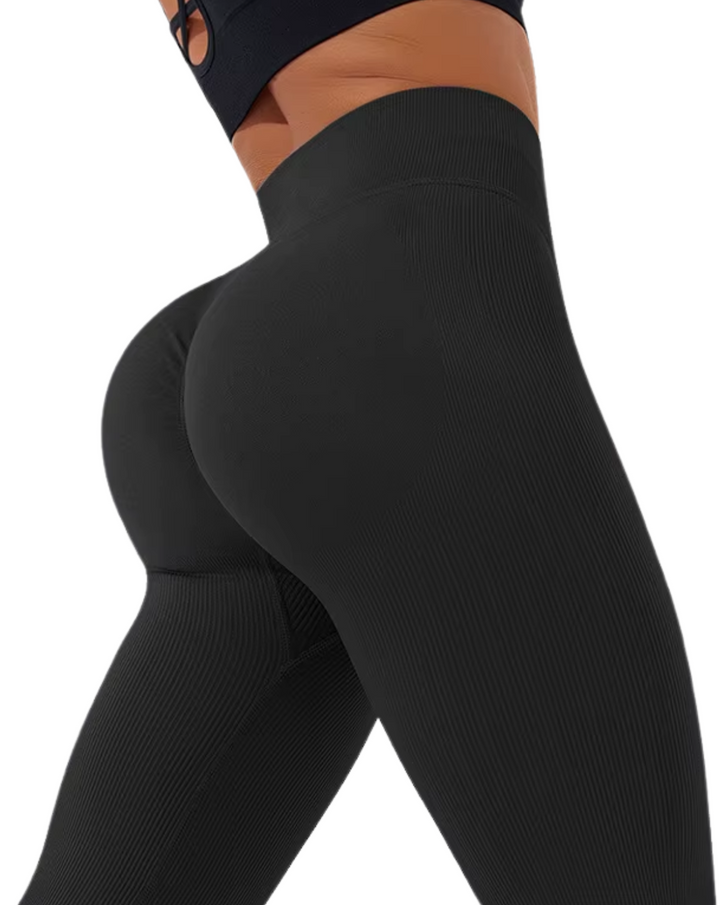Ribbed Flare Leggings | V-Shape | Negro