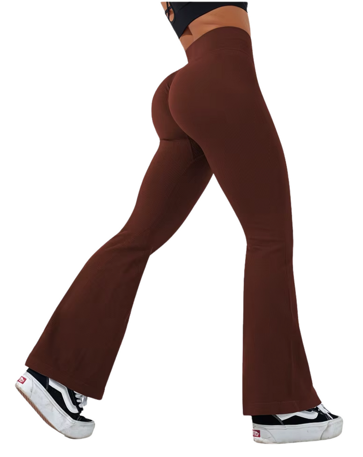 Ribbed Flare Leggings | V-Shape | Cafe