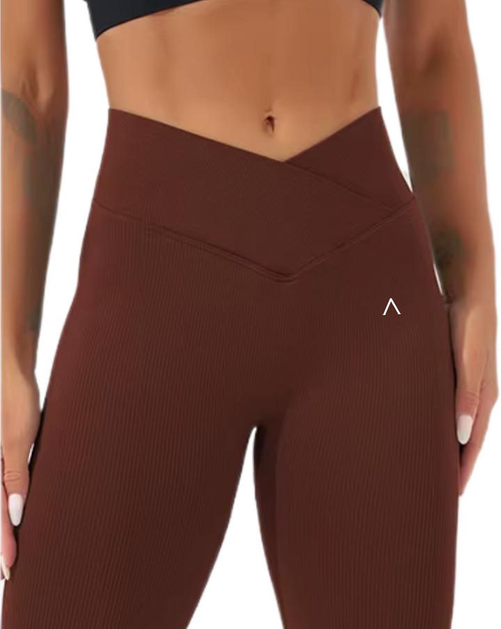 Ribbed Flare Leggings | V-Shape | Cafe