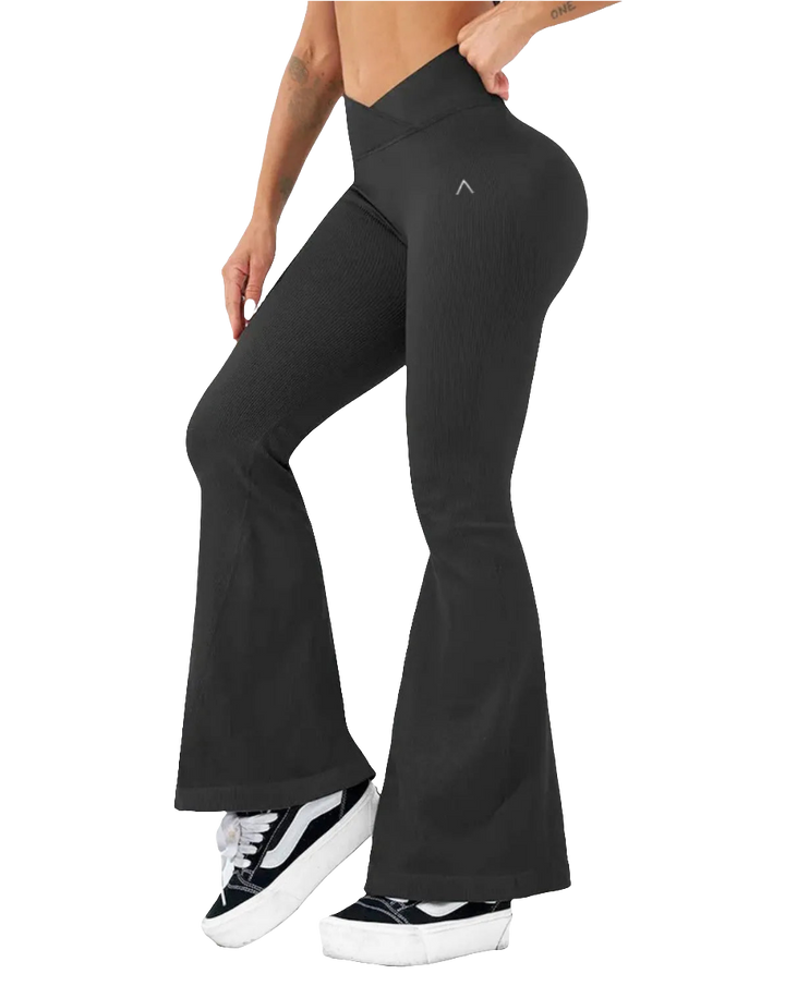 Ribbed Flare Leggings | V-Shape | Negro