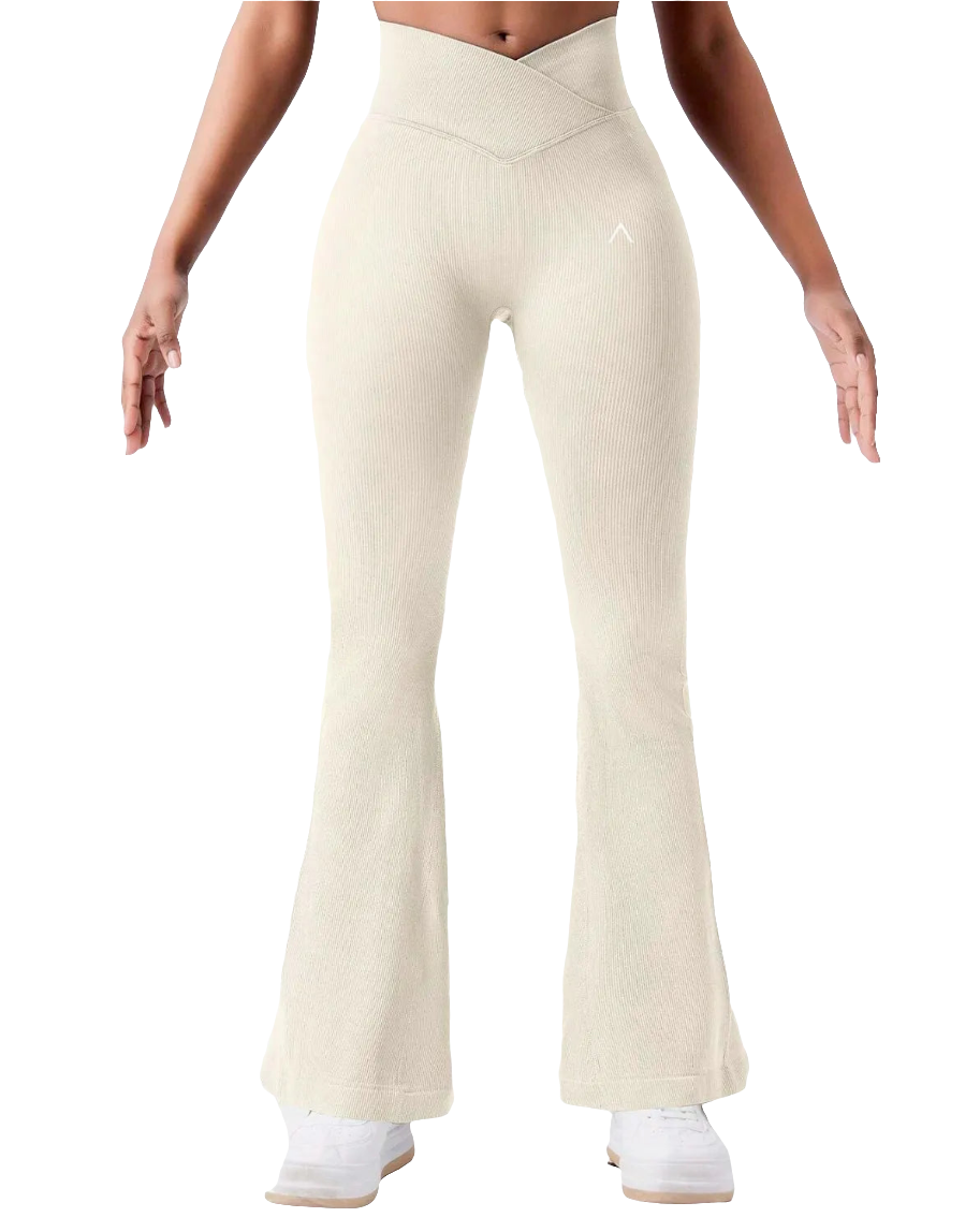 Ribbed Flare Leggings | V-Shape | Beige