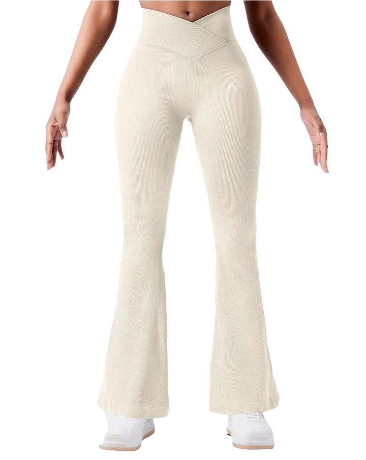 Ribbed Flare Leggings | V-Shape | Beige