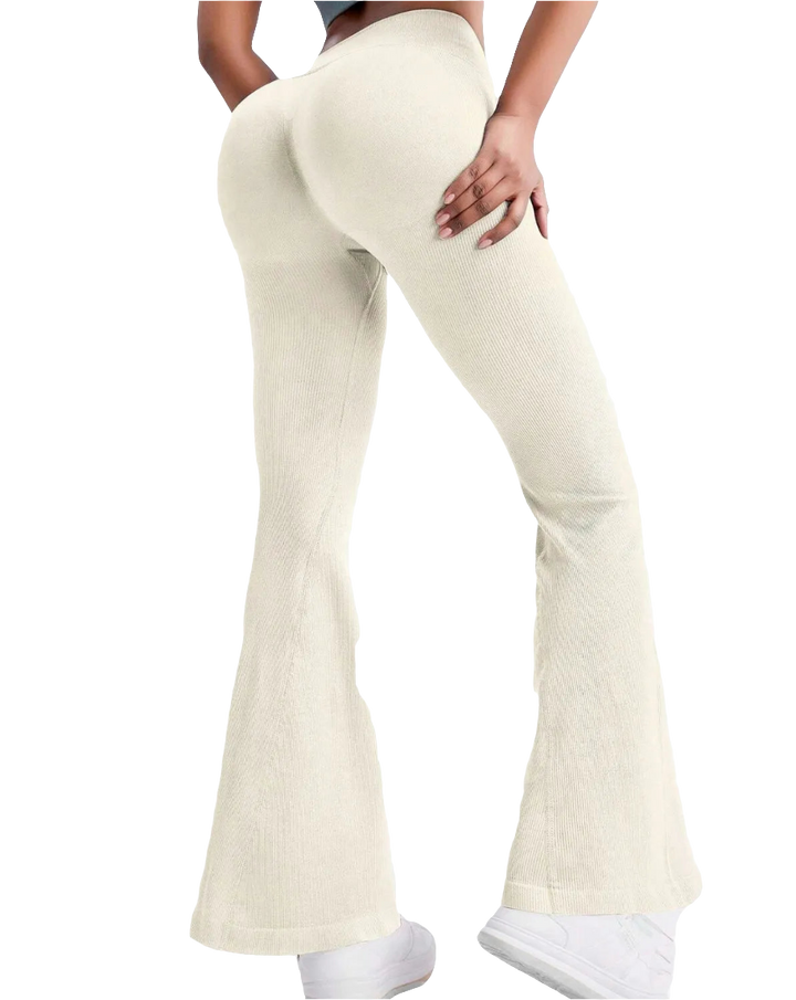 Ribbed Flare Leggings | V-Shape | Beige