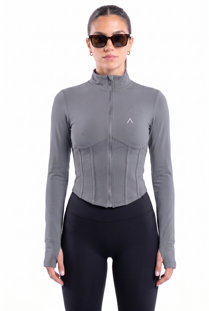 Signature Jacket Off Grey - casaca deportiva mujer - Ropa deportiva mujer -Alphafit