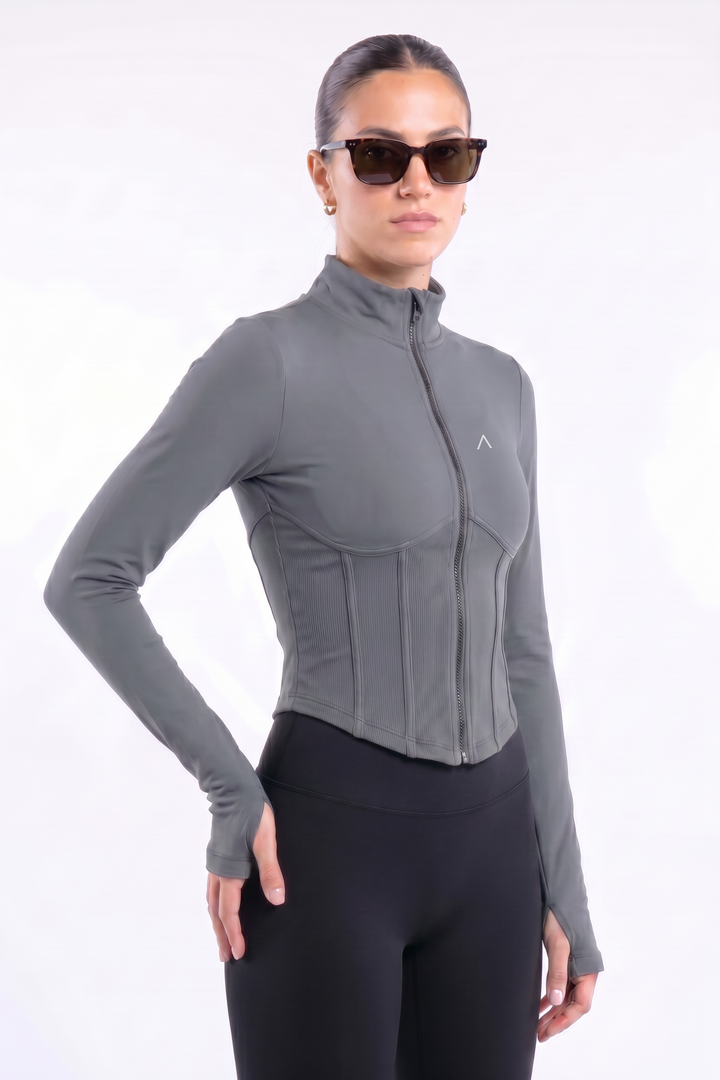 Signature Jacket Off Grey - casaca deportiva mujer - Ropa deportiva mujer -Alphafit