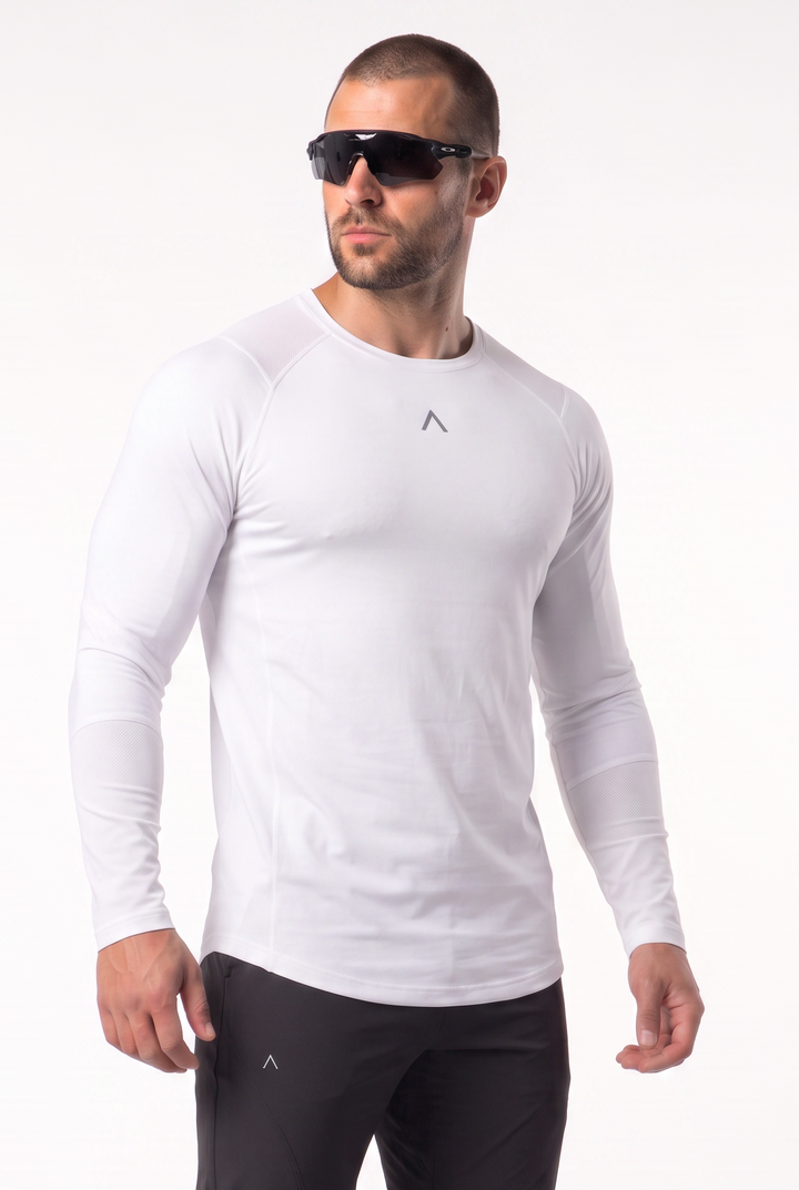 Velocity Polo Deportivo White - Polo Deportivo Manga Larga Hombre - Ropa deportiva hombre -Alphafit