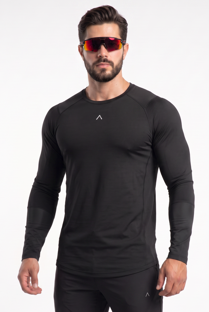 Velocity Polo Deportivo Black - Polo Deportivo Manga Larga Hombre - Ropa deportiva hombre -Alphafit