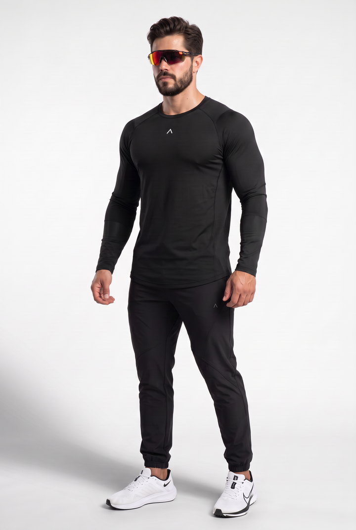 Velocity Polo Deportivo Black - Polo Deportivo Manga Larga Hombre - Ropa deportiva hombre -Alphafit