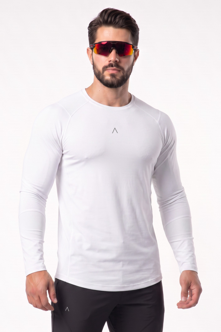 Velocity Polo Deportivo White - Polo Deportivo Manga Larga Hombre - Ropa deportiva hombre -Alphafit